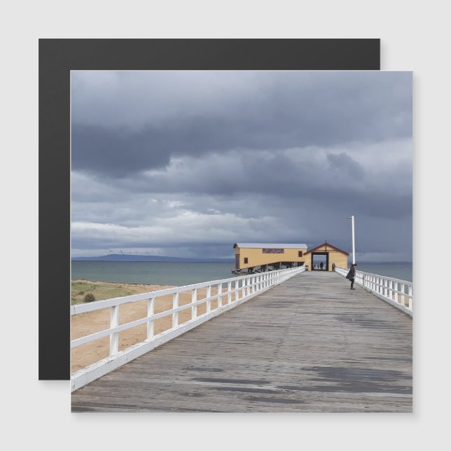 Sturm über Queenscliff Pier Magnetkarte (Vorne/Hinten)