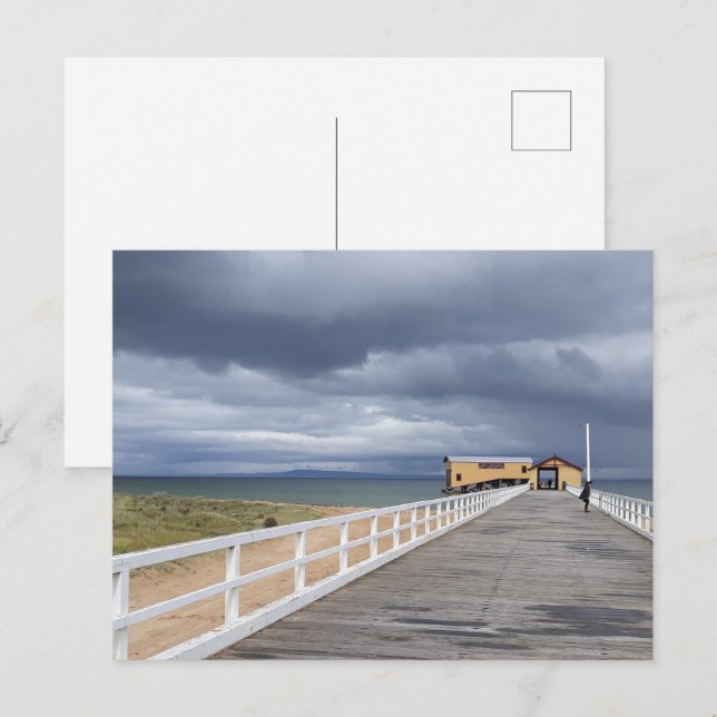 Sturm über Queenscliff Pier Postkarte (Vorne/Hinten)