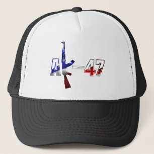 Sturmgewehr-Logo-rotes Weiß AK-47 AKM und Blue.pn Truckerkappe