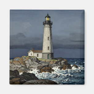 Stürmische Nacht - Küstenleuchtturm Magnet