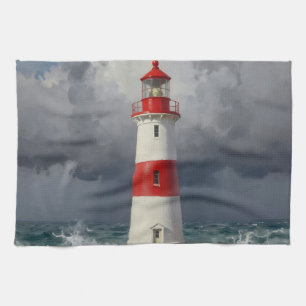 Stürmischer roter Leuchtturm an der Küste Geschirrtuch