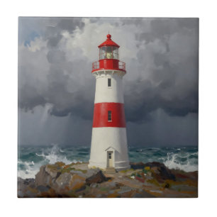 Stürmischer roter Leuchtturm Küste  Fliese