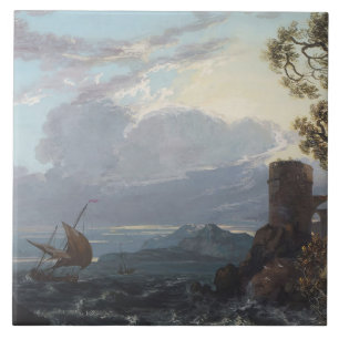 Sturmsee mit Burgruine und Figuren (c.1725-18 Fliese