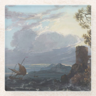 Sturmsee mit Burgruine und Figuren (c.1725-18 Glasuntersetzer