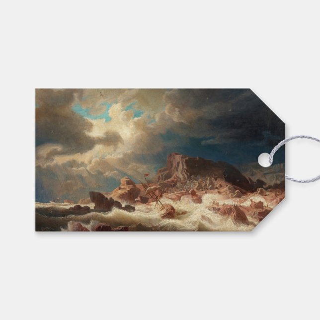 Sturmsee mit Schiffswrack (von Marcus Larson) Geschenkanhänger (Vorderseite (Horizontal))