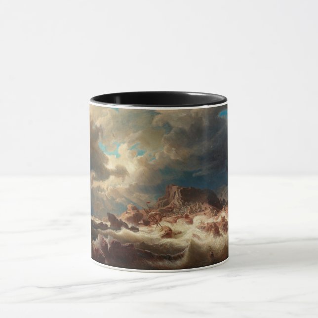 Sturmsee mit Schiffswrack (von Marcus Larson) Tasse (Zentrum)