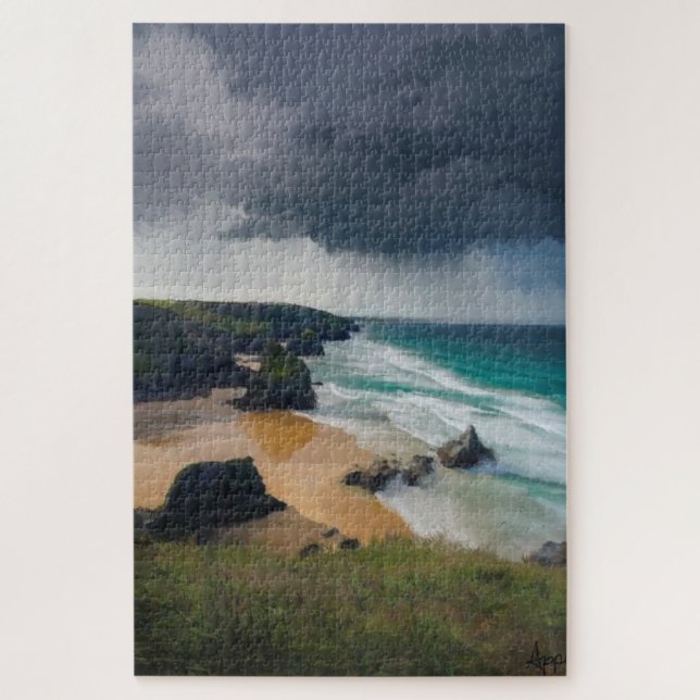 Sturmwolken über den Bedruthan Steps Cornwall (Vertikal)