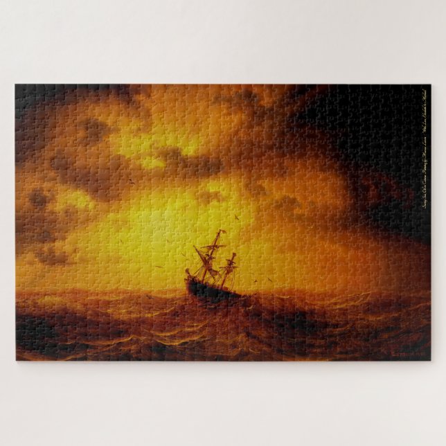Sturmy Sea Nature Art Vintage Malerei Familienkind (Horizontal)