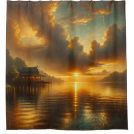 "Sturmy Sunset Over Asian Pavilion" Duschvorhang