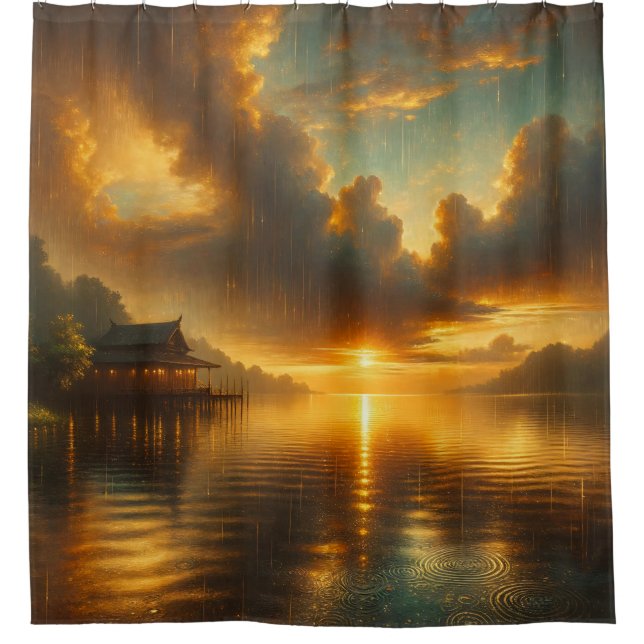 "Sturmy Sunset Over Asian Pavilion" Duschvorhang (Vorderseite)