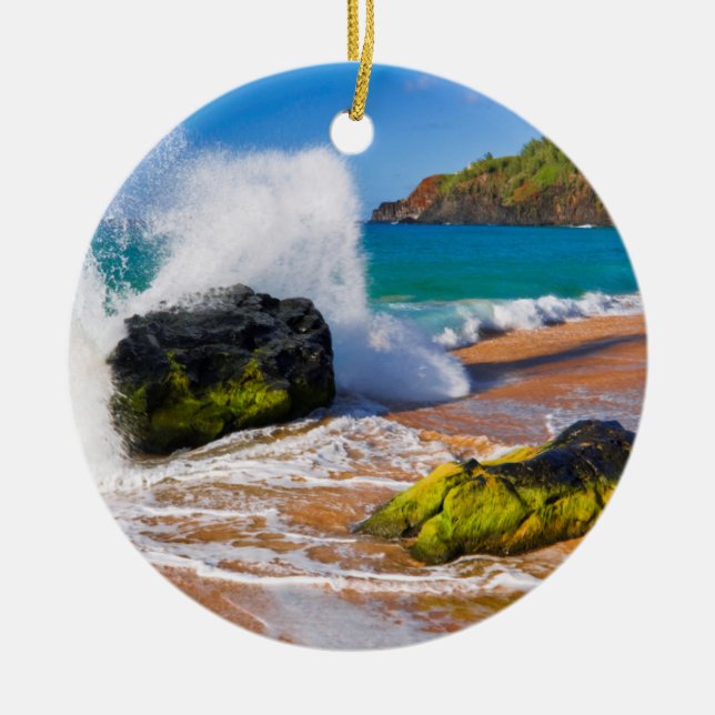 Sturz der Wellen am Strand von Hawaii Keramik Ornament (Vorne)