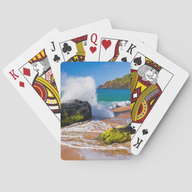 Sturz der Wellen am Strand von Hawaii Spielkarten (Rückseite)