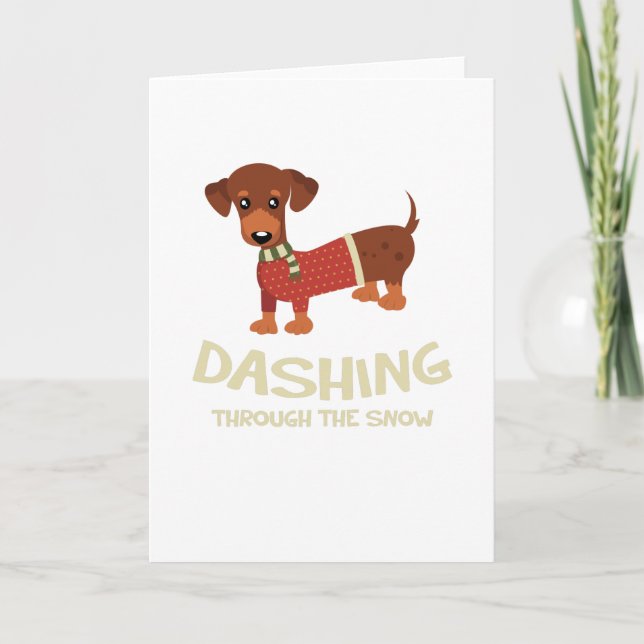 Stürzen durch das Schnee-Dackel-Hundeweihnachten Karte (Vorderseite)