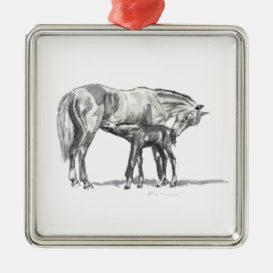 Stute und Fohlen Silbernes Ornament