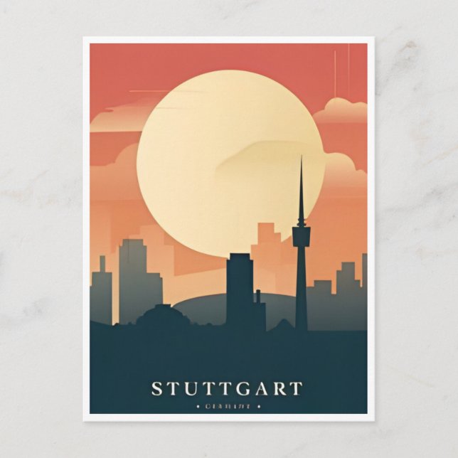 Stuttgart City Germany Retro Skyline Vintag Postkarte (Vorderseite)