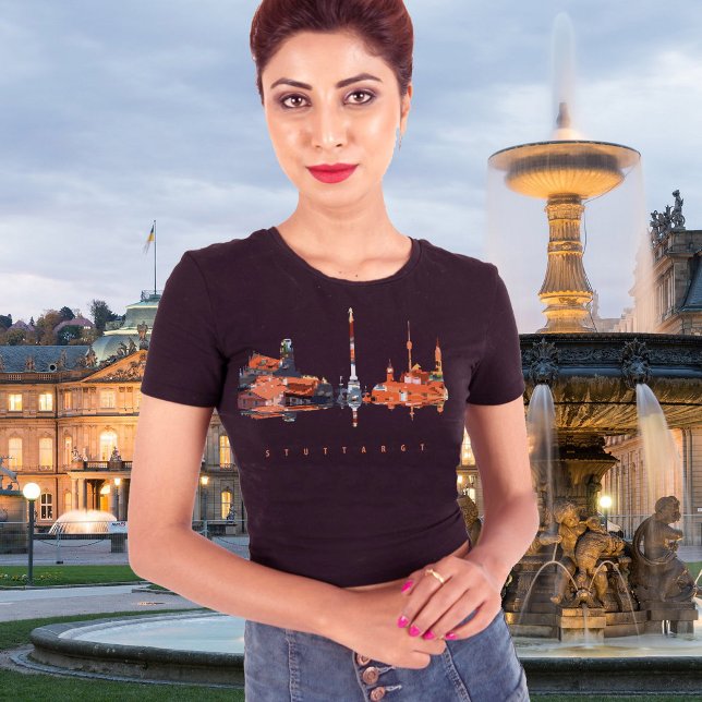 Stuttgart farbenfrohe Silhouette T-Shirt (Stuttgart, Germany, black t-shirt for women)