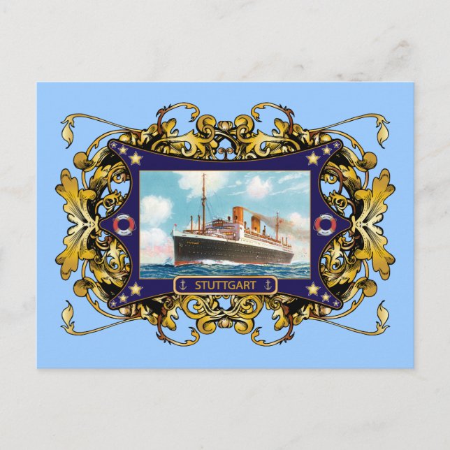 Stuttgart Vintages Dampfschiff Fahrgastschiff Postkarte (Vorderseite)