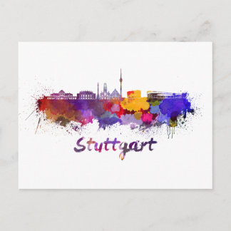 Stuttgarter Skyline in Aquarellfarbe Postkarte