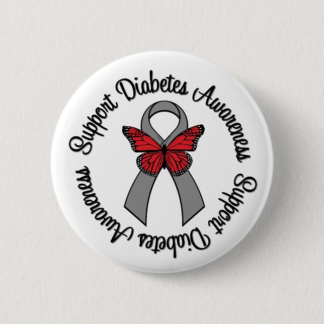 Stützdiabetes-Bewusstseins-Schmetterlings-Band Button (Vorderseite)