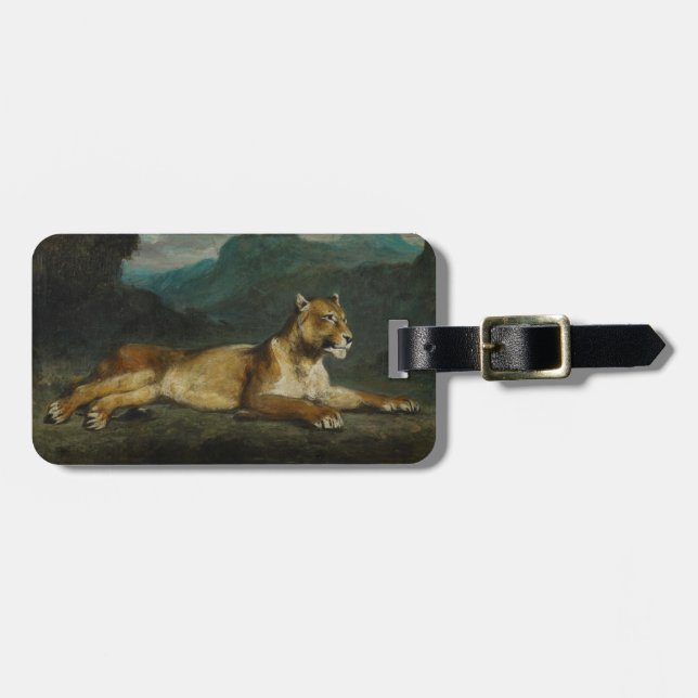 Stützende Löwin, c.1855 (Öl auf Platte) Gepäckanhänger (Vorderseite horizontal)