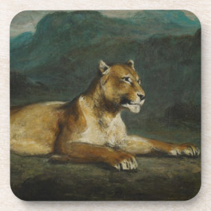 Stützende Löwin, c.1855 (Öl auf Platte) Getränkeuntersetzer