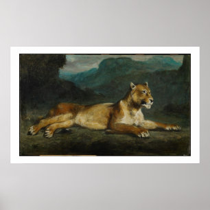 Stützende Löwin, c.1855 (Öl auf Platte) Poster