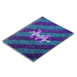 Styilsh Blau & Violett Glitter Monogramm Name Notizblock