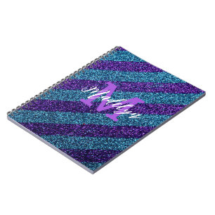 Styilsh Blau & Violett Glitter Monogramm Name  Notizblock