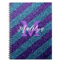 Styilsh Blau & Violett Glitter Monogramm Name 