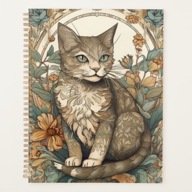 Style Art Nouveau Joli Chat avec Fleurs (Devant)