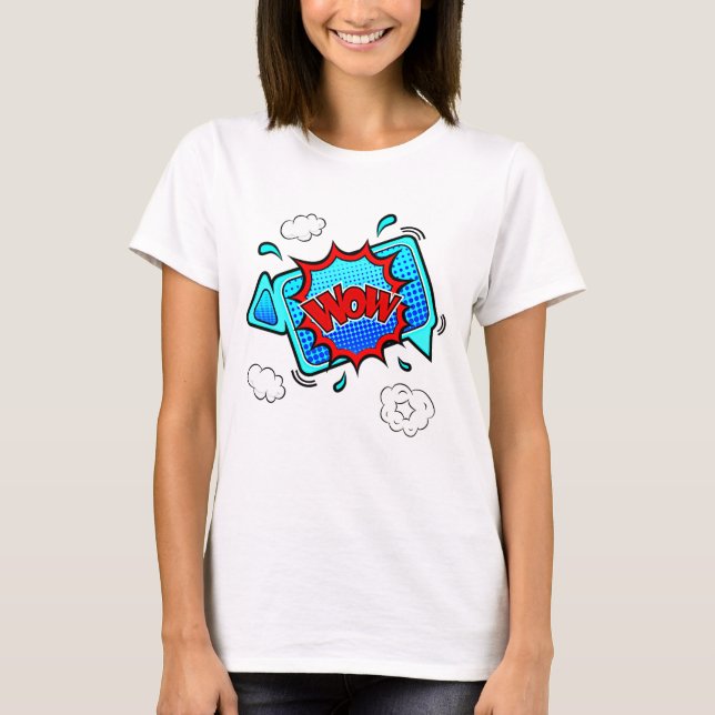 Style BD Pop Art Retro Blue Red WOW T-Shirt (Devant)
