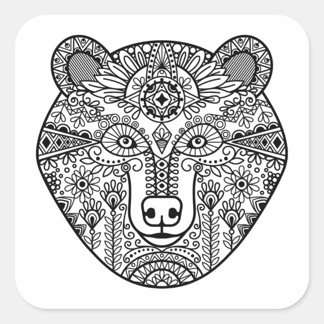 Style Bear Head Quadratischer Aufkleber (Vorderseite)