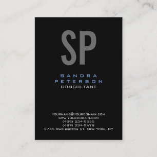 Style Black Blue Gray Monogram Modern Beruflich Visitenkarte
