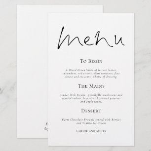 Style budgétaire Typographie simple Menu Mariage