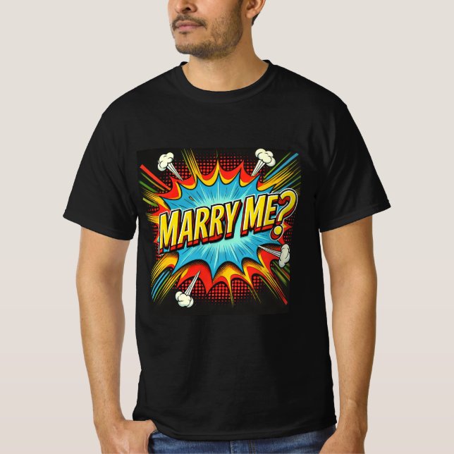 Style de livre comique Marry Me Mens Tshirt (Devant)