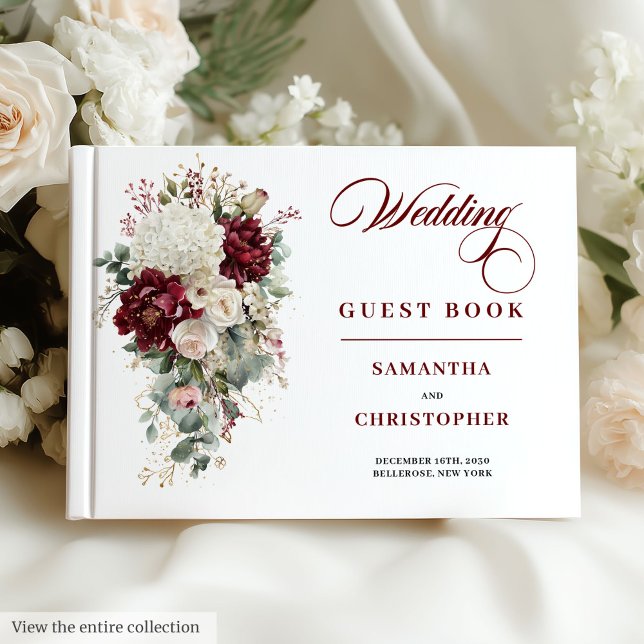 Style de livre d'or de mariage avec des roses roug (Boho dark red gold roses wedding guest book style

)