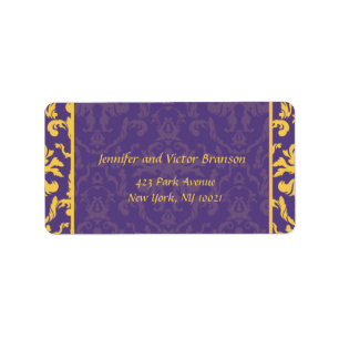 Style - Étiquette d'adresse damassé violet et jaun