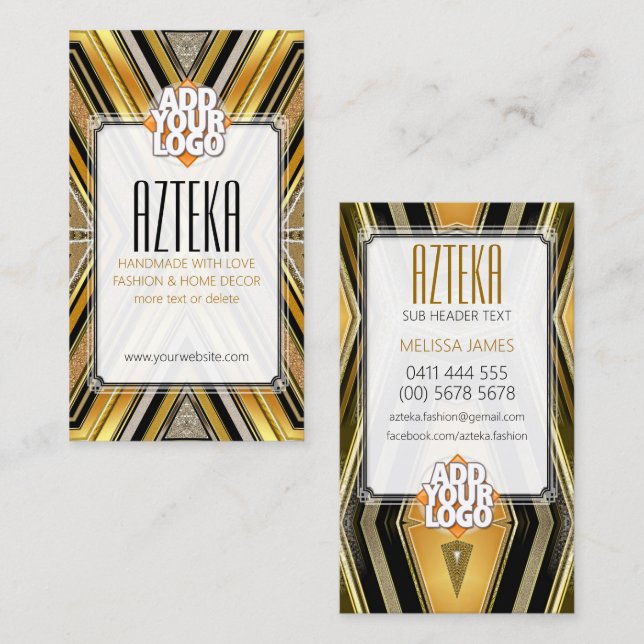 Style Fashion Black Gold ArtDeco Business Card Visitenkarte (Vorne/Hinten)