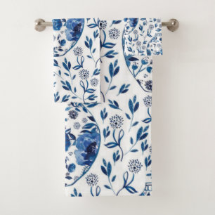 Style floral peint à la main en Chinoiserie bleue