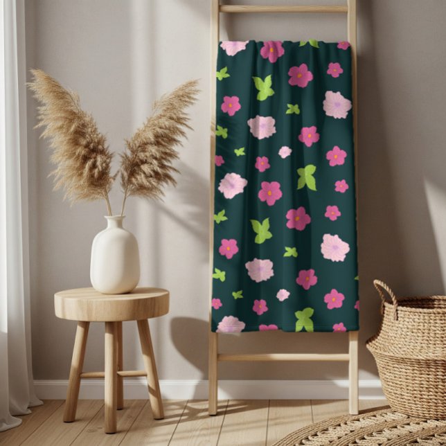 Style floral romantique moderne tendance B (Pink Black Green Flowers Pattern Bath Towel Set)