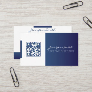 Style fort QR code carte de visite bleu profond