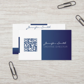 Style fort QR code carte de visite bleu profond
