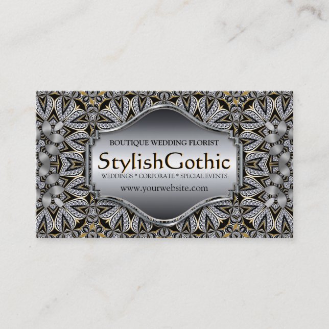 Style Fusion Silver Black Gold Barock ver2 Biz Visitenkarte (Vorderseite)