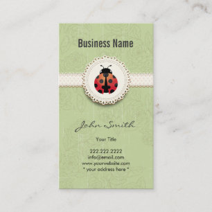 Style Ladybug & Lace Green Floral Business Card Visitenkarte
