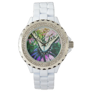 Style : Montre en acier blanc en strass féminin