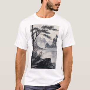 Style national peinture à l'encre paysage T-shirt