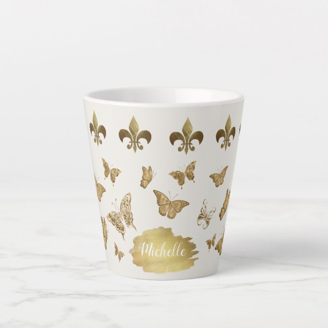 Style or personnalisé Fleur de Lis Butterfly Mug (Devant)