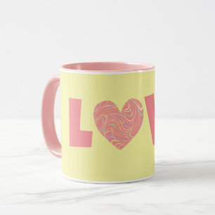 Style Rétro Coeur amour Coupe de Mug Rose