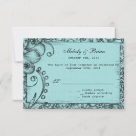 Style vintage aqua bleu mariage floral RSVP