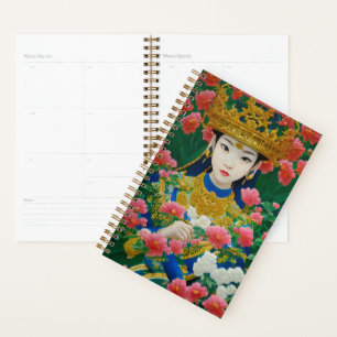 Style vintage Asiatique Abstraite fille avec fleur